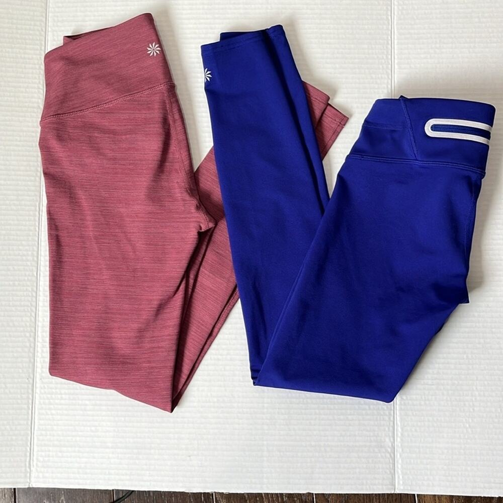Athleta Sonsar Blue Running Leggings AND Deep Pink Running Yoga Leggings Size XS